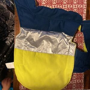 MEDIUM fleece dog jacket with reflective strip, lime green, silver and navy blue